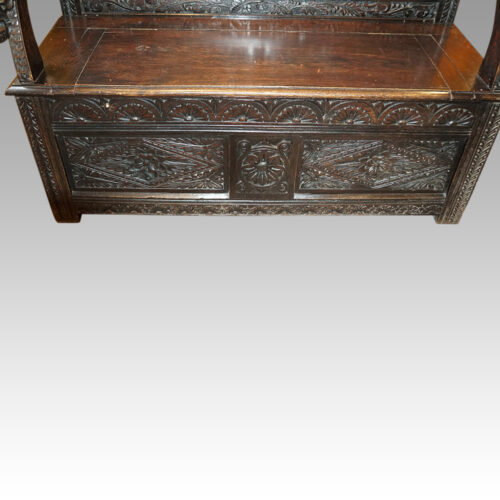 Victorian carved oak settle locker