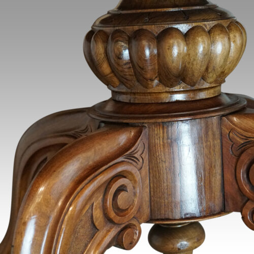 Victorian inlaid walnut oval loo table base detail