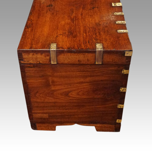 Victorian teak brass bound trunk end