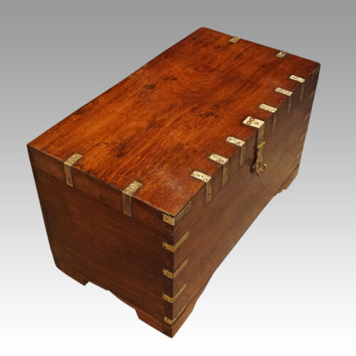 Victorian teak brass bound trunk top