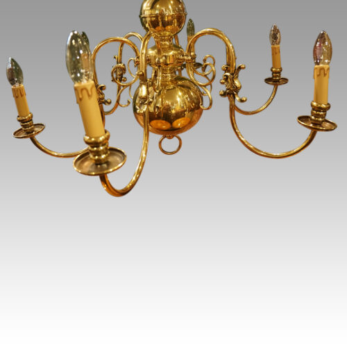 Dutch brass 6 arm chandelier ball