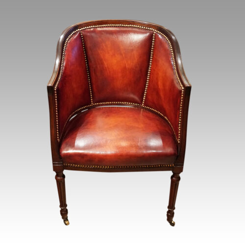 Edwardian leather tub desk chair front
