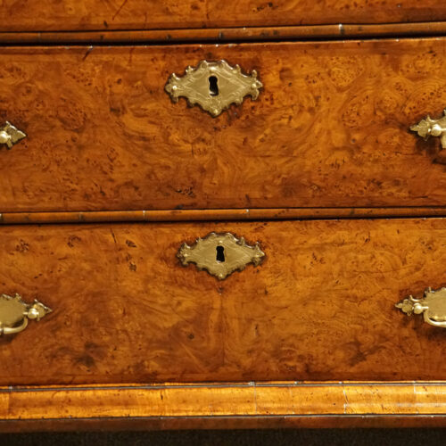 George I burr elm chest front detail