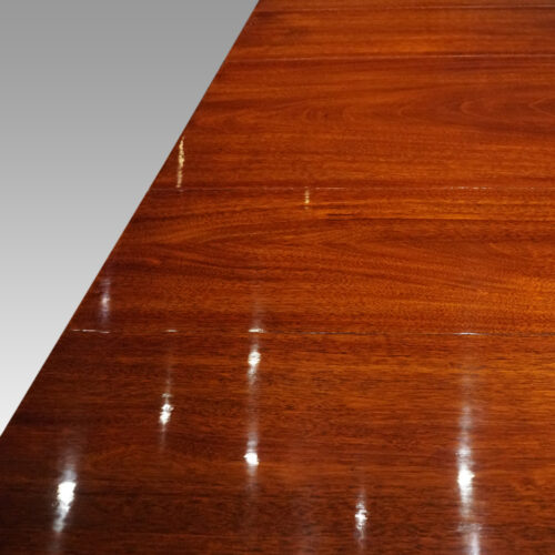 George V mahogany 3 pedestal dining table grain
