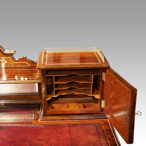 Victorian inlaid desk stationary shelves