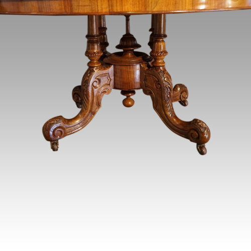Victorian inlaid walnut coffee table base detail