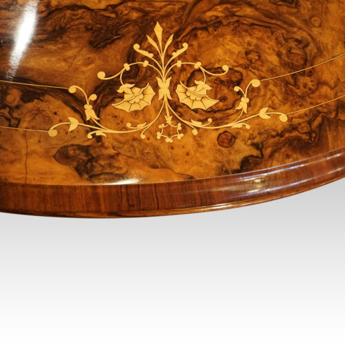 Victorian inlaid walnut coffee table inlay detail