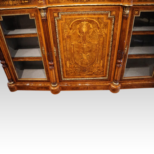 Victorian inlaid walnut flat front credenza centre door