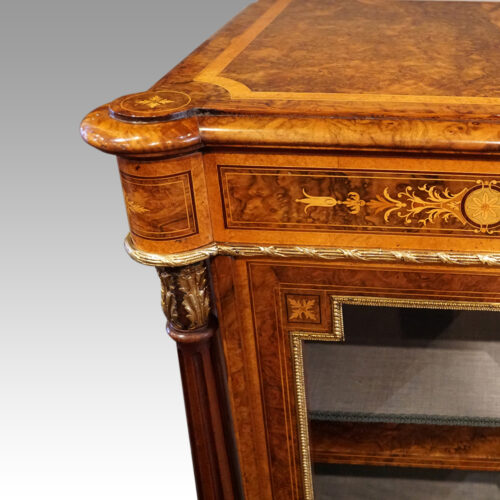 Victorian inlaid walnut flat front credenza corner