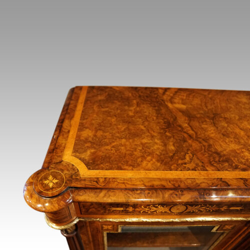 Victorian inlaid walnut flat front credenza inlay top