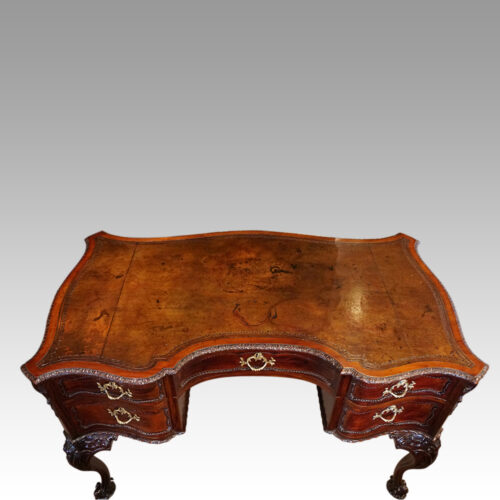 Chippendale revival mahogany desk leather