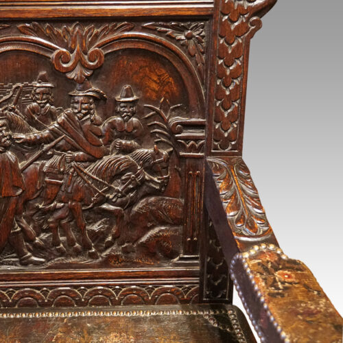 Victorian carved oak throne chair detail