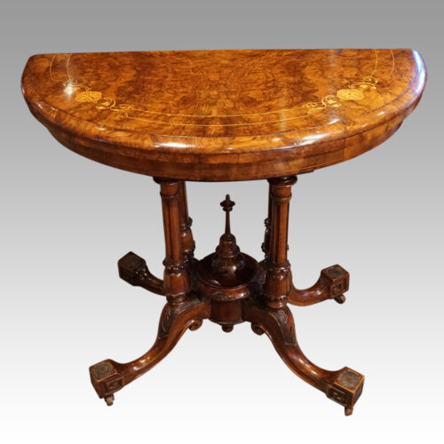 Victorian inlaid walnut demi-lune card table