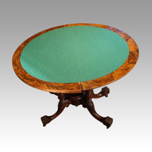 Victorian inlaid walnut demi-lune card table playing surface