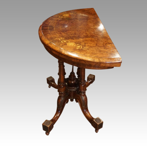 Victorian inlaid walnut demi-lune card table side