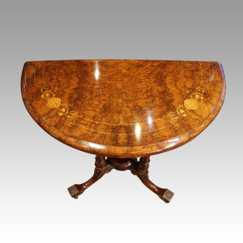 Victorian inlaid walnut demi-lune card table top