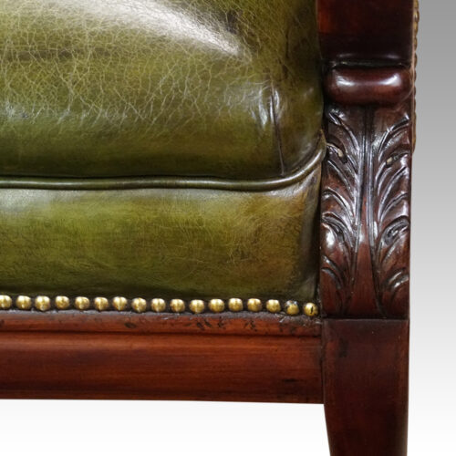 Antique leather library chair carving