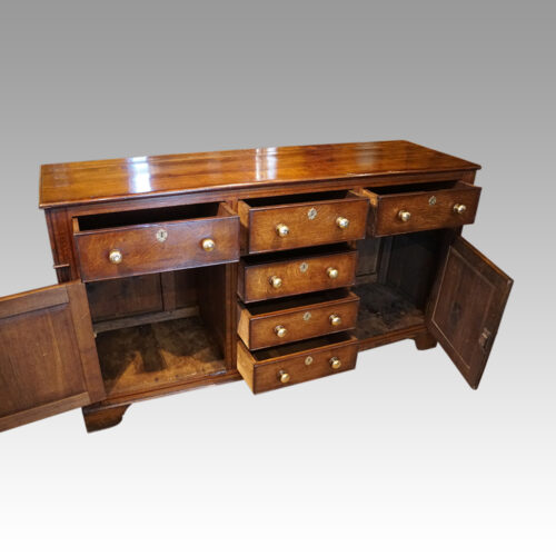 Antique oak cupboard dresser base drawers open