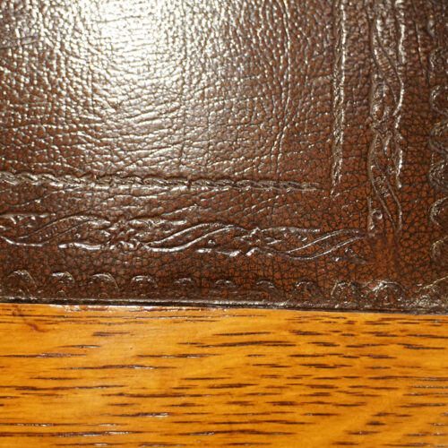 Edwardian oak Maple & co pedestal desk blind tooling