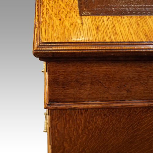 Edwardian oak Maple & co pedestal desk corner