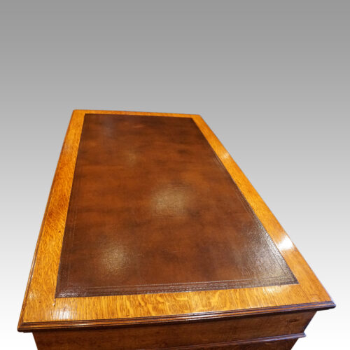 Edwardian oak Maple & co pedestal desk leather