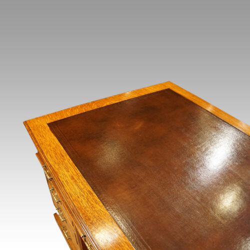 Edwardian oak Maple & co pedestal desk leather end