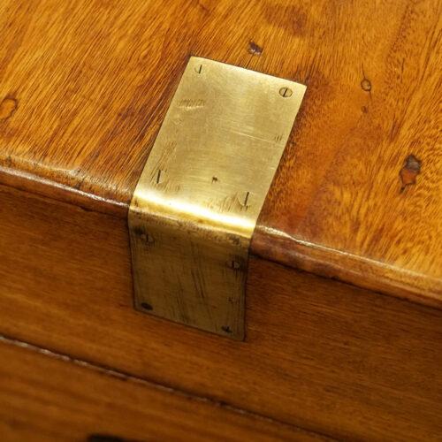 Large Victorian camphor wood campaign chest strap detail