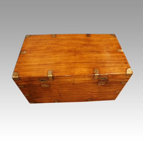 Large Victorian camphor wood campaign chest top detail