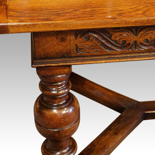 Large oak extending refectory table carving corner
