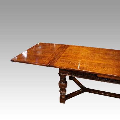 Large oak extending refectory table leaf out