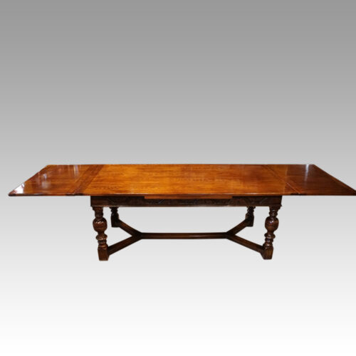 Large oak extending refectory table open
