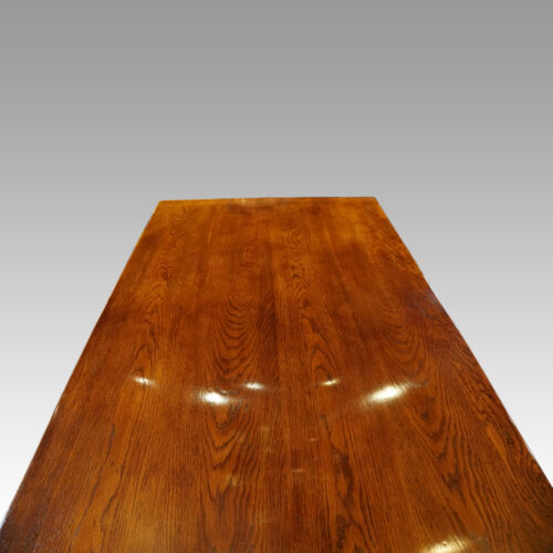 Large oak extending refectory table top view