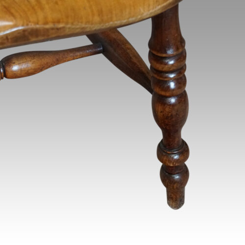 Pair of Yew wood Yorkshire broad arm chairs front leg
