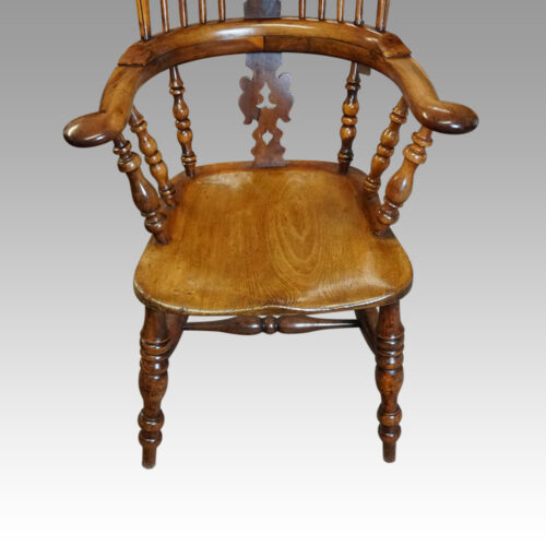 Pair of Yew wood Yorkshire broad arm chairs seat