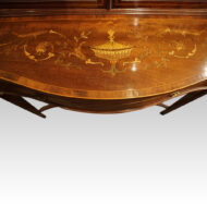 Edwardian inlaid mahogany bookcase on stand bed detail inlay