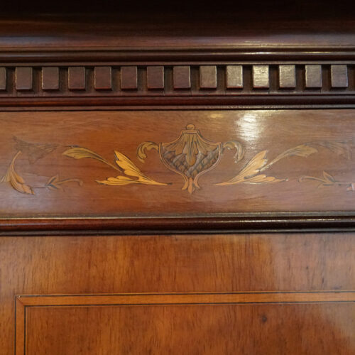 Edwardian inlaid mahogany bookcase on stand frieze