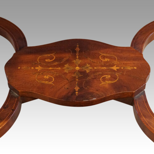 Edwardian inlaid mahogany bookcase on stand platform