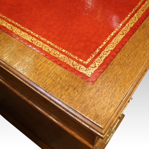 Edwardian oak pedestal desk corner