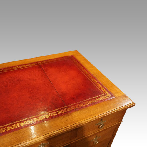 Edwardian oak pedestal desk top detail