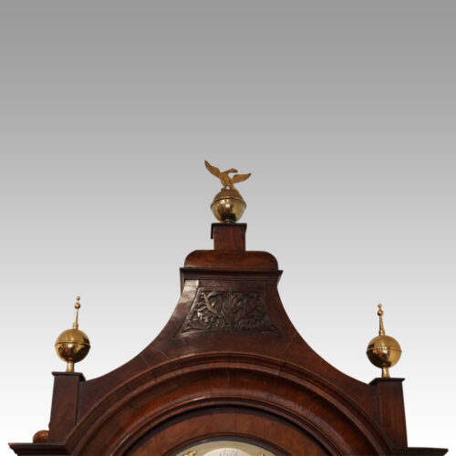 George II walnut longcase clock by Bentley London pagoda top