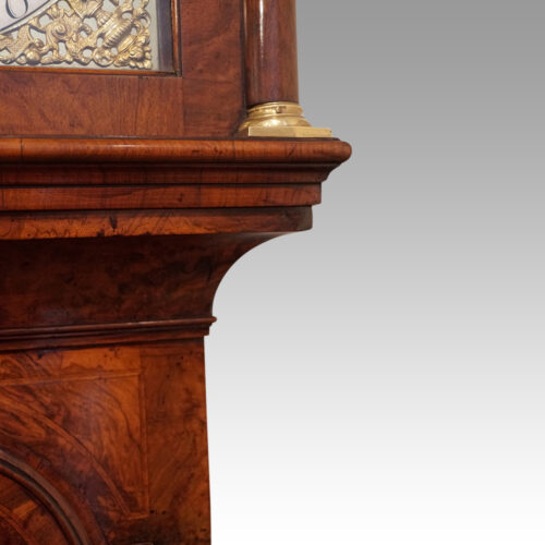 George II walnut longcase clock by Bentley London pillar