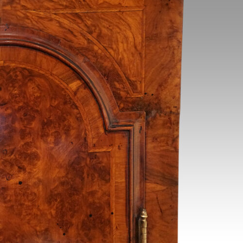 George II walnut longcase clock by Bentley London shoulder