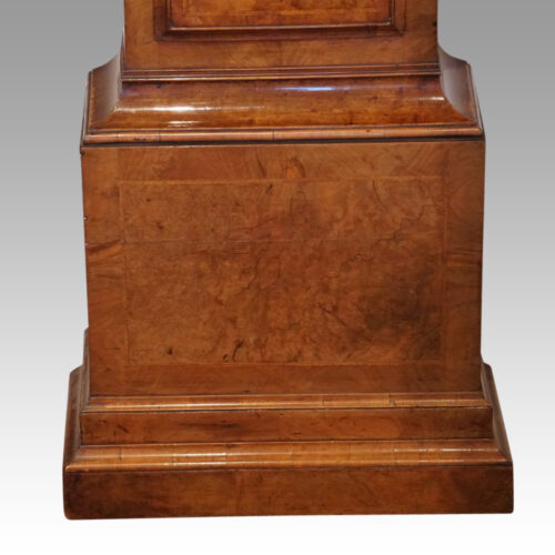 George II walnut longcase clock by Bentley London stepped base