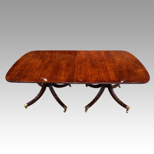 George V mahogany twin pillar dining table closed