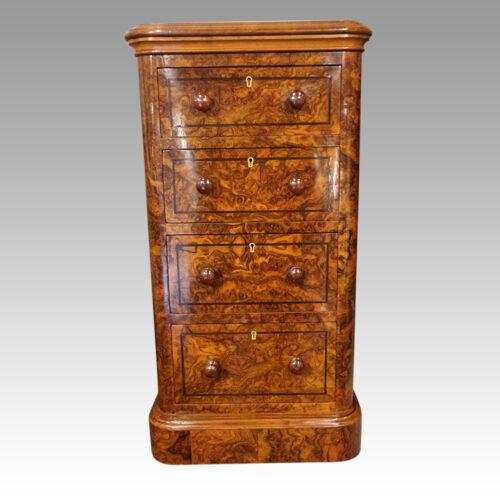 Pair of burr walnut bedside chests front