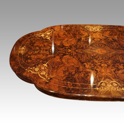 Victorian inlaid walnut shaped centre table top detail