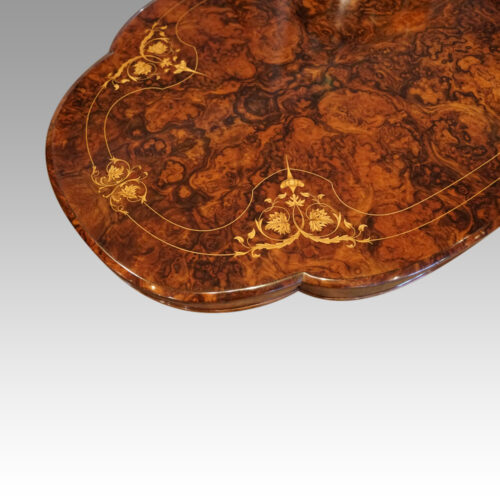 Victorian inlaid walnut shaped centre table top end