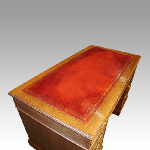 Victorian oak pedestal desk angle