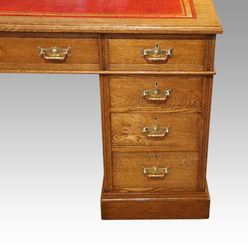 Victorian oak pedestal desk front