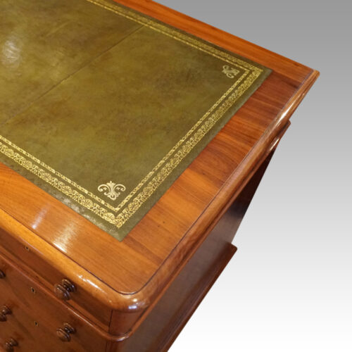 Victorian walnut pedestal desk front corner